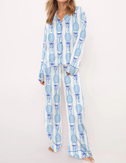 Coquette Tennis Silky Satin Pajama Set For Women