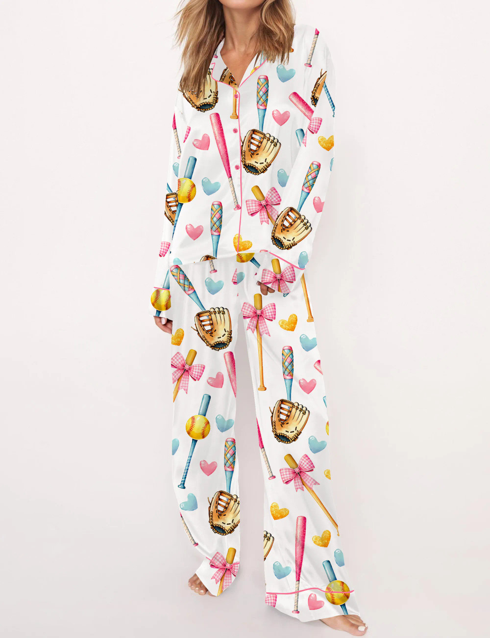 Coquette Softball Satin Pajama Set For Women
