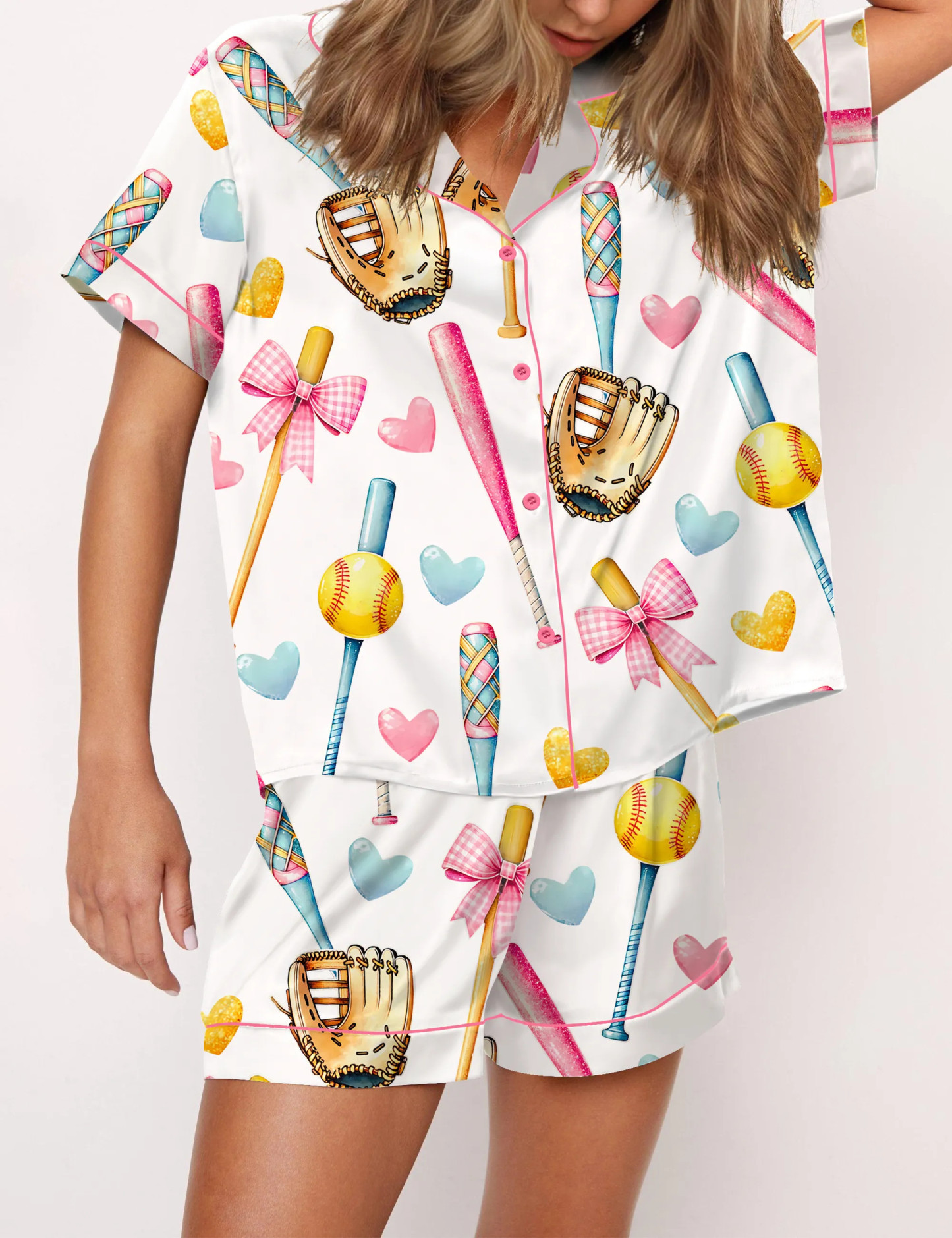 Coquette Softball Satin Pajama Set For Women