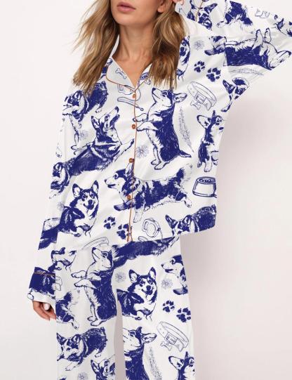 Corgi Mom Satin Pajama Set For Women