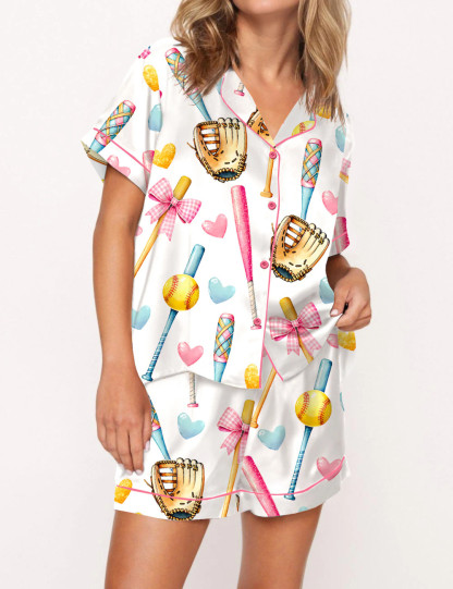 Coquette Softball Satin Pajama Set For Women