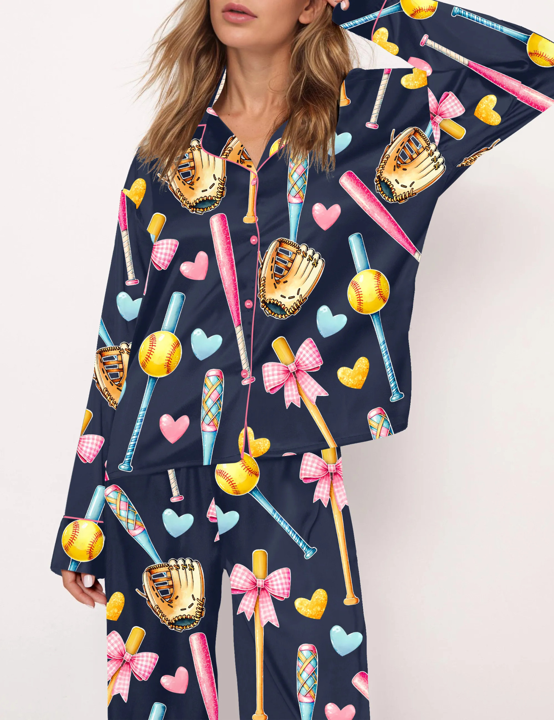 Coquette Softball Satin Pajama Set For Women