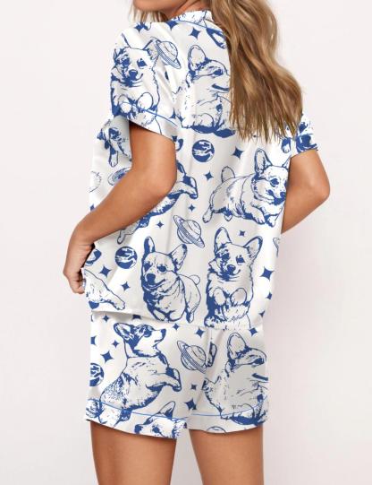 Corgi In Space Satin Pajama Set For Women