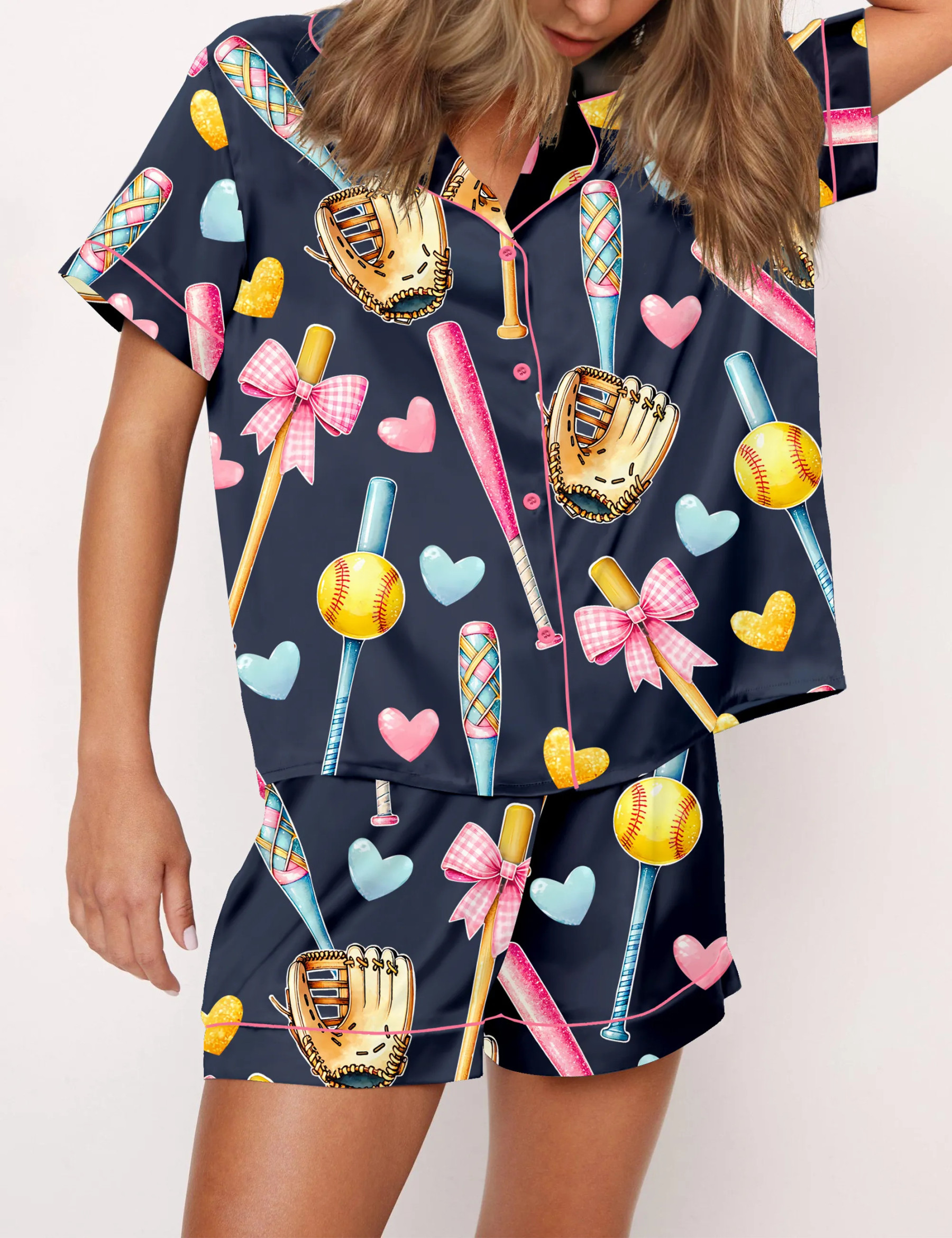 Coquette Softball Satin Pajama Set For Women