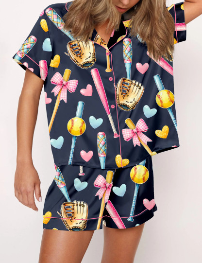 Coquette Softball Satin Pajama Set For Women