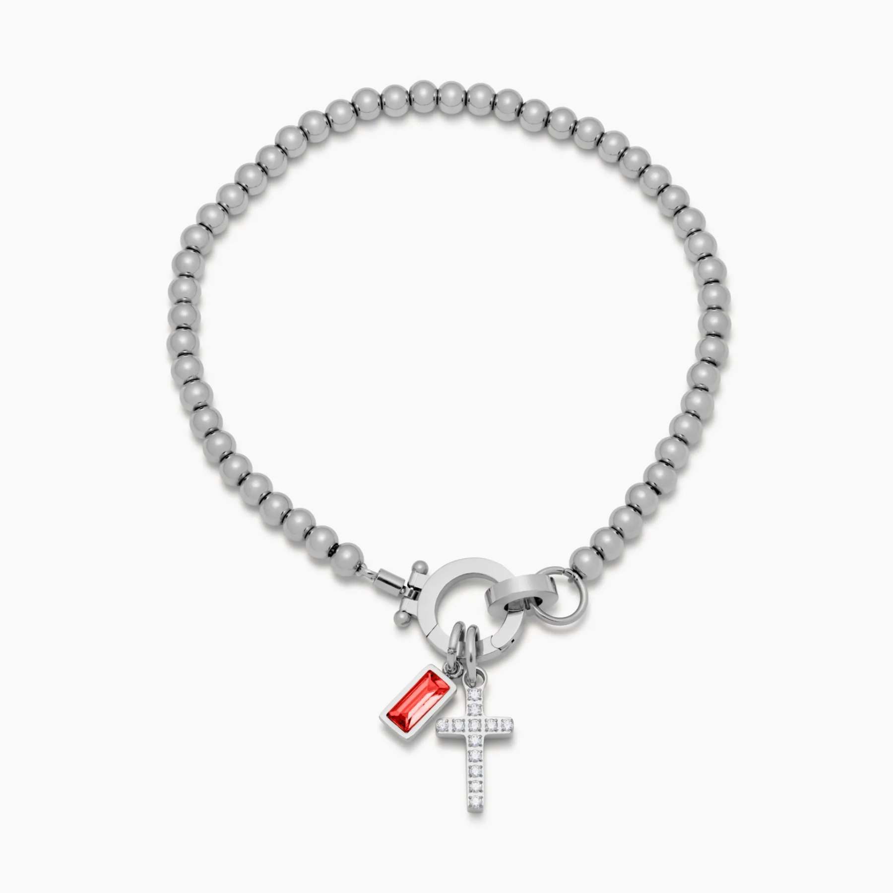 Beaded Birthstone Cross Charm Bracelet