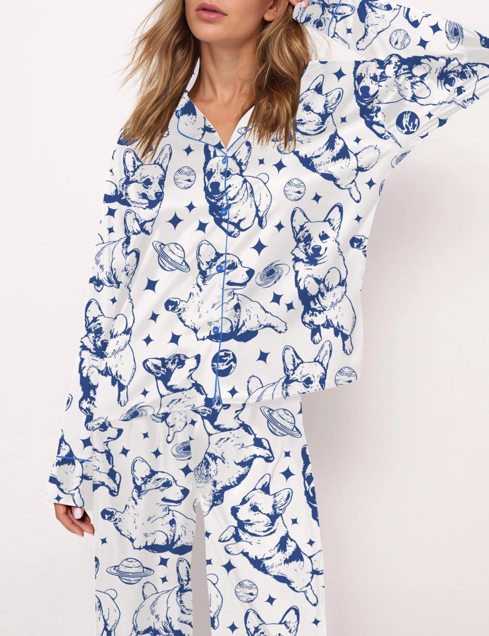 Corgi In Space Satin Pajama Set For Women