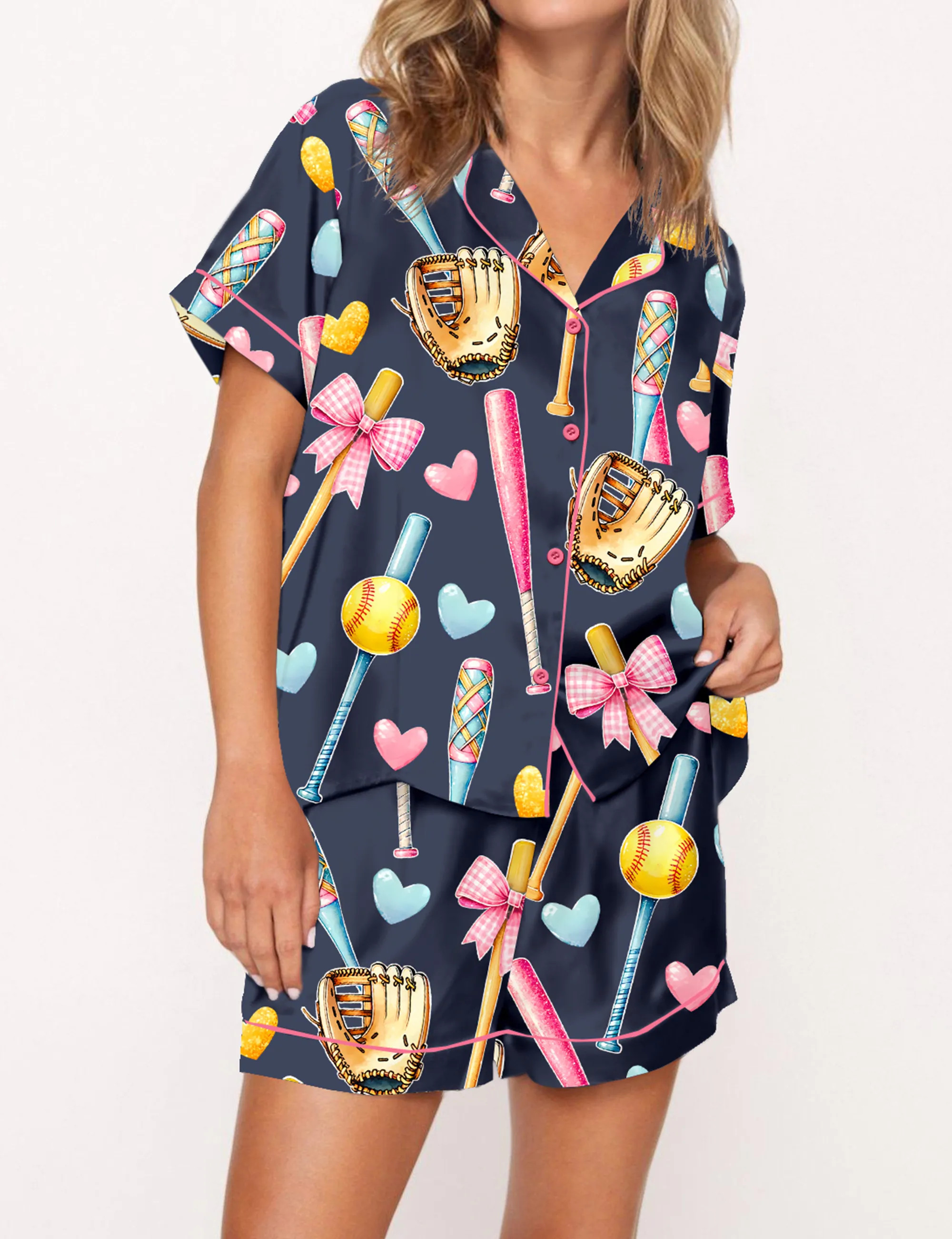 Coquette Softball Satin Pajama Set For Women