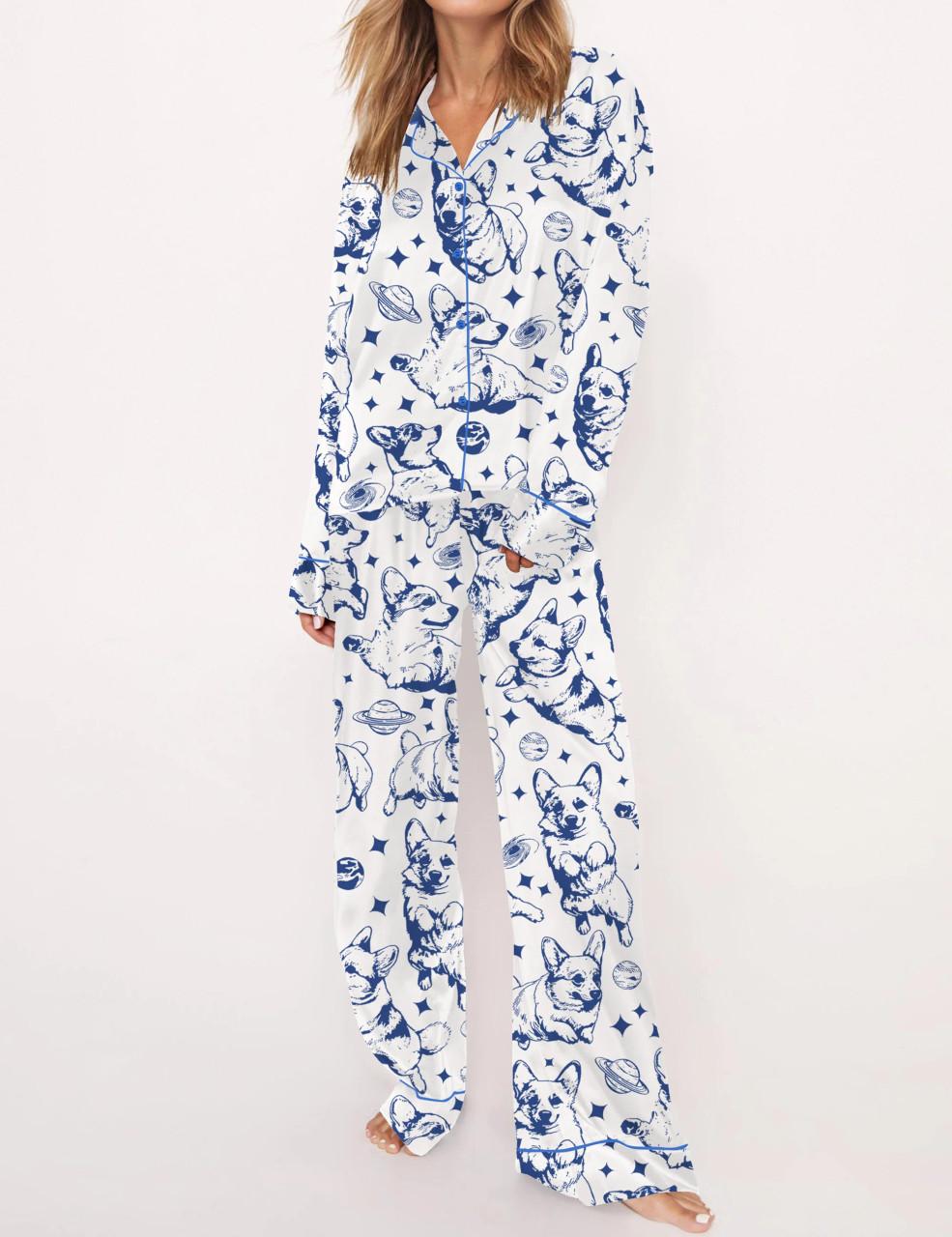 Corgi In Space Satin Pajama Set For Women