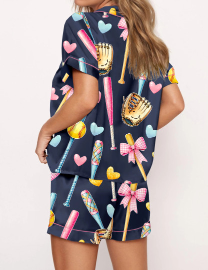 Coquette Softball Satin Pajama Set For Women