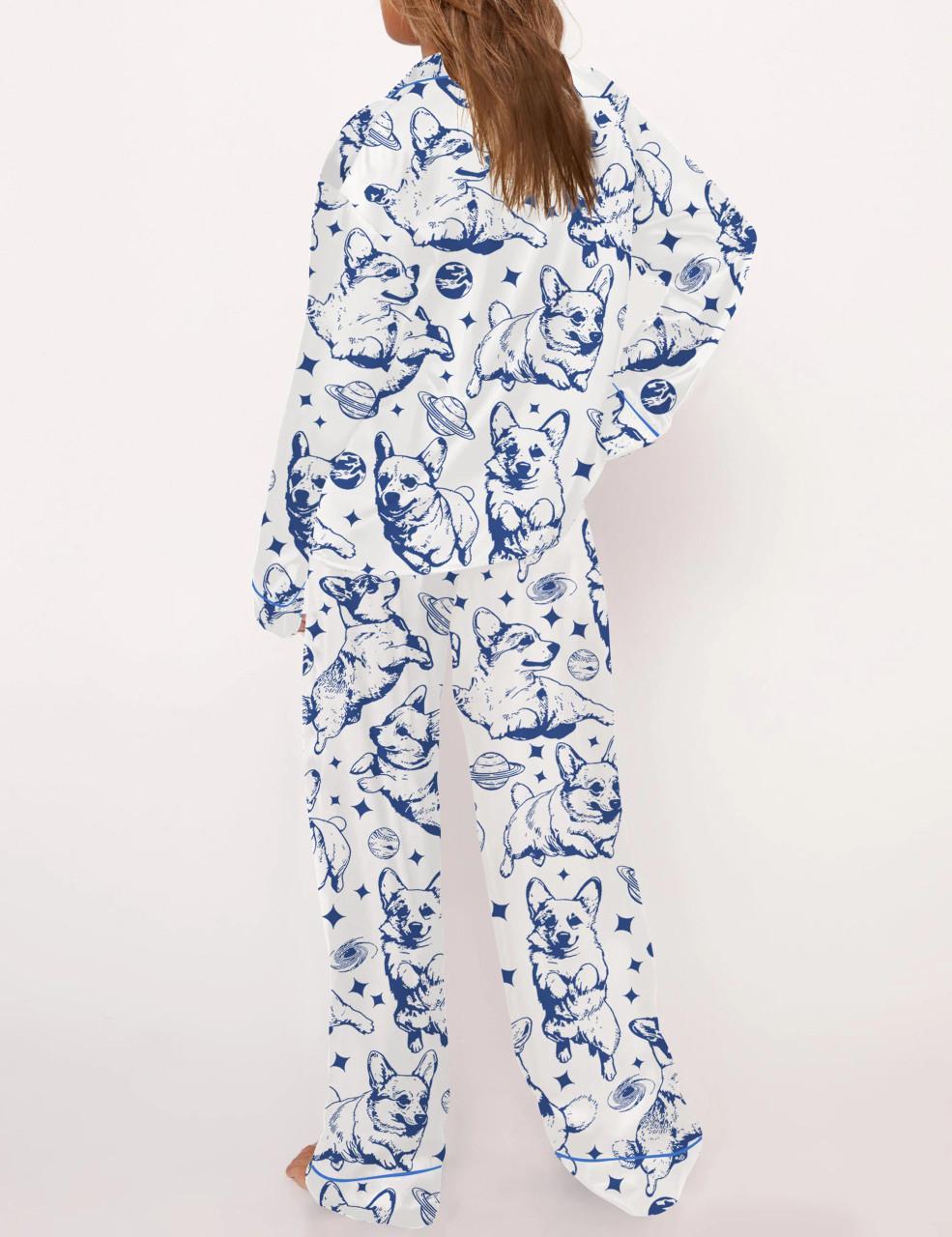 Corgi In Space Satin Pajama Set For Women