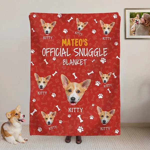 Personalized Multicolor Official Snuggle Dog Cat Photo Paw Print Soft Throw Blanket with Name Home Decor Birthday Christmas Gift for Pet Lovers