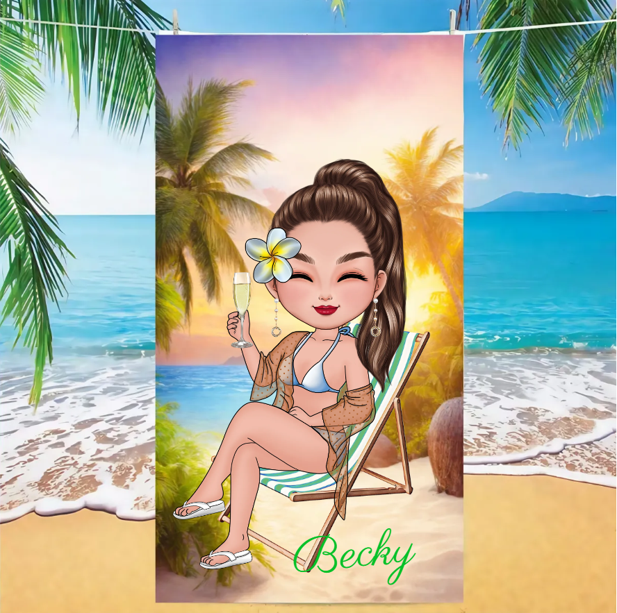 Personalized Girl on the Beach Quick Dry High Absorbent Beach Towel Birthday Friendship Gift for Friends Besties