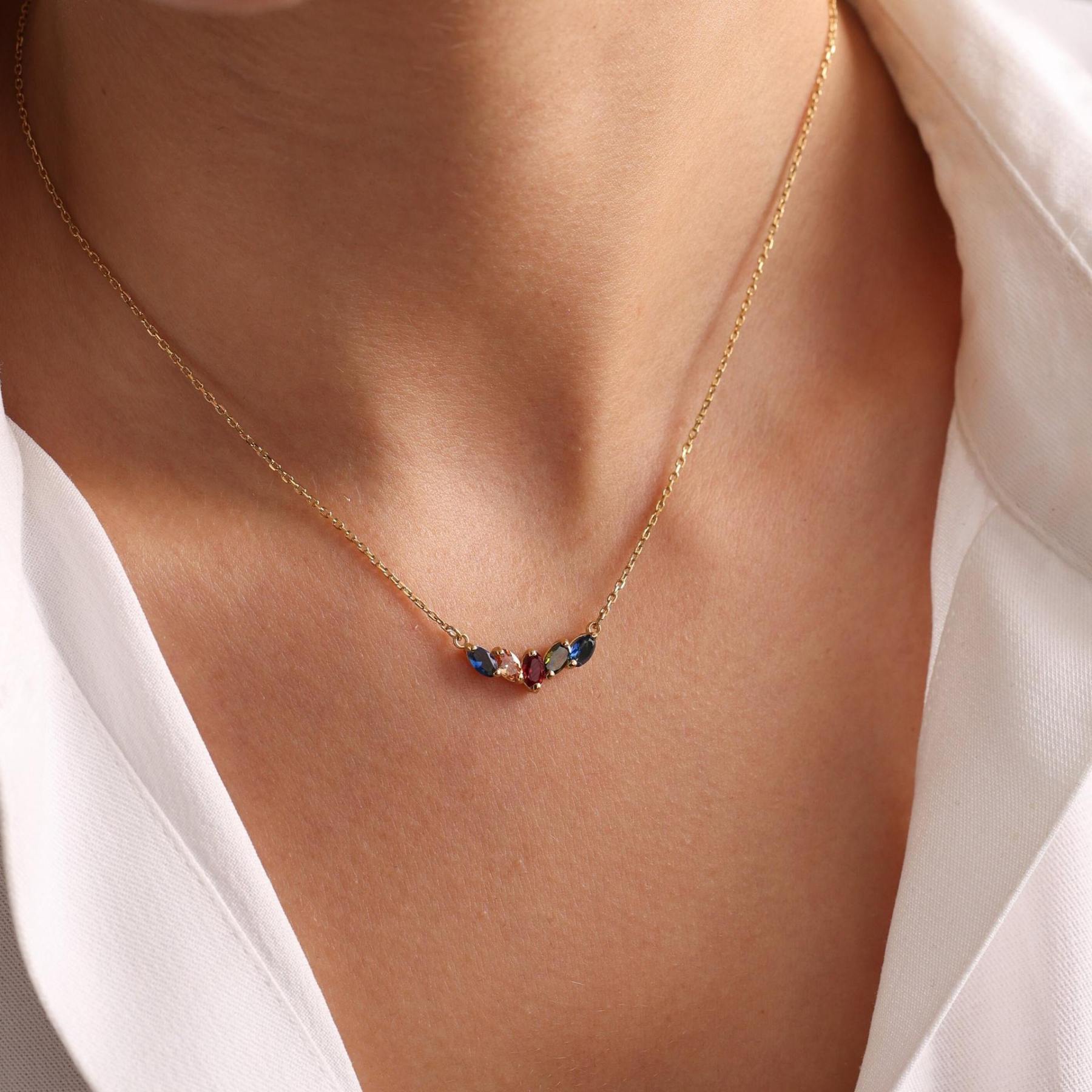 Custom 1-5 Birthstones Family Necklace