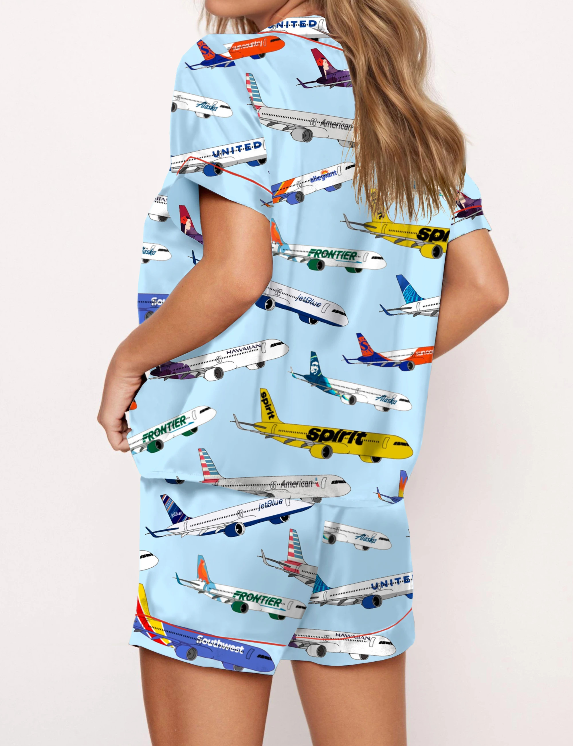Airline Aircraft Satin Pajama Set For Women