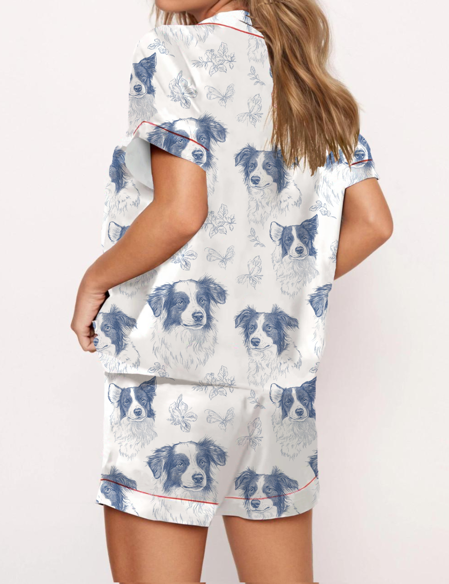 Border Collie Silky Satin Pajama Short Set For Women