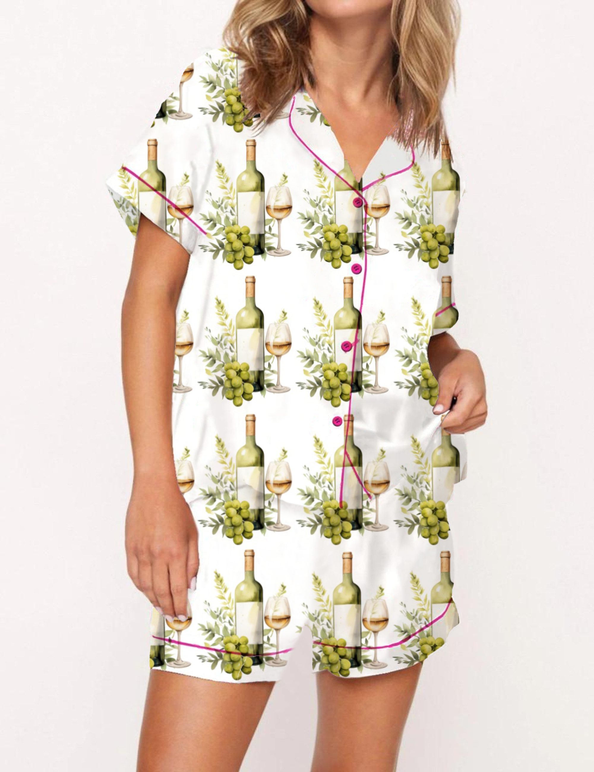 Wine Holiday Satin Pajama Short Set For Woman