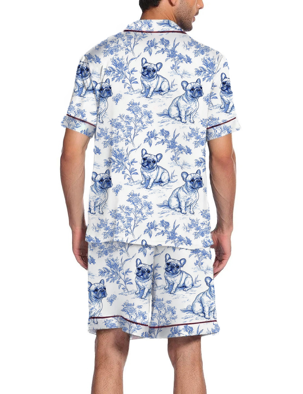 French Bulldogs Toile Silky Satin Pajama Short Set For Man
