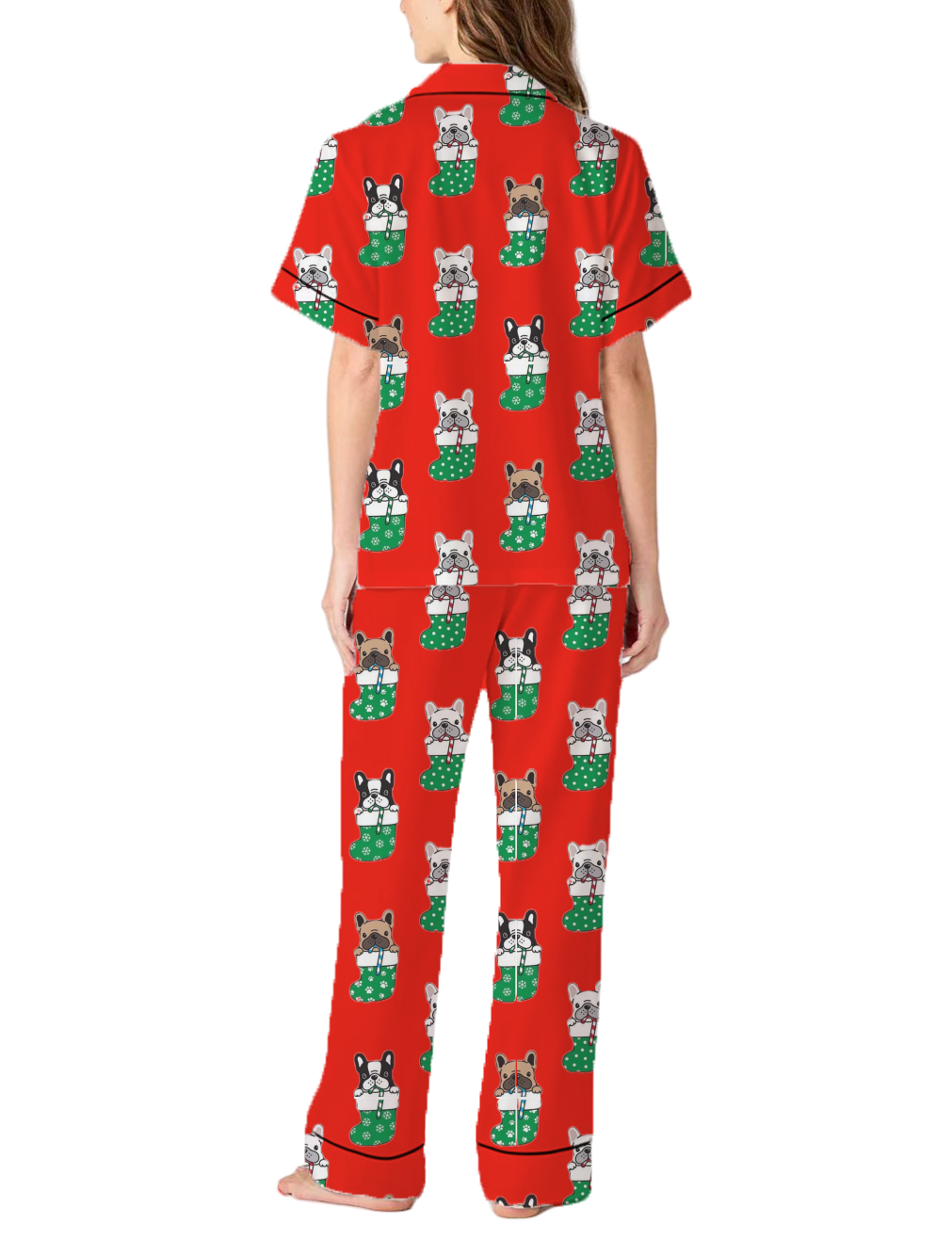 Stocking French Bulldog Silky Satin Pajama Set For Women