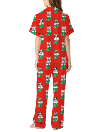 Stocking French Bulldog Silky Satin Pajama Set For Women