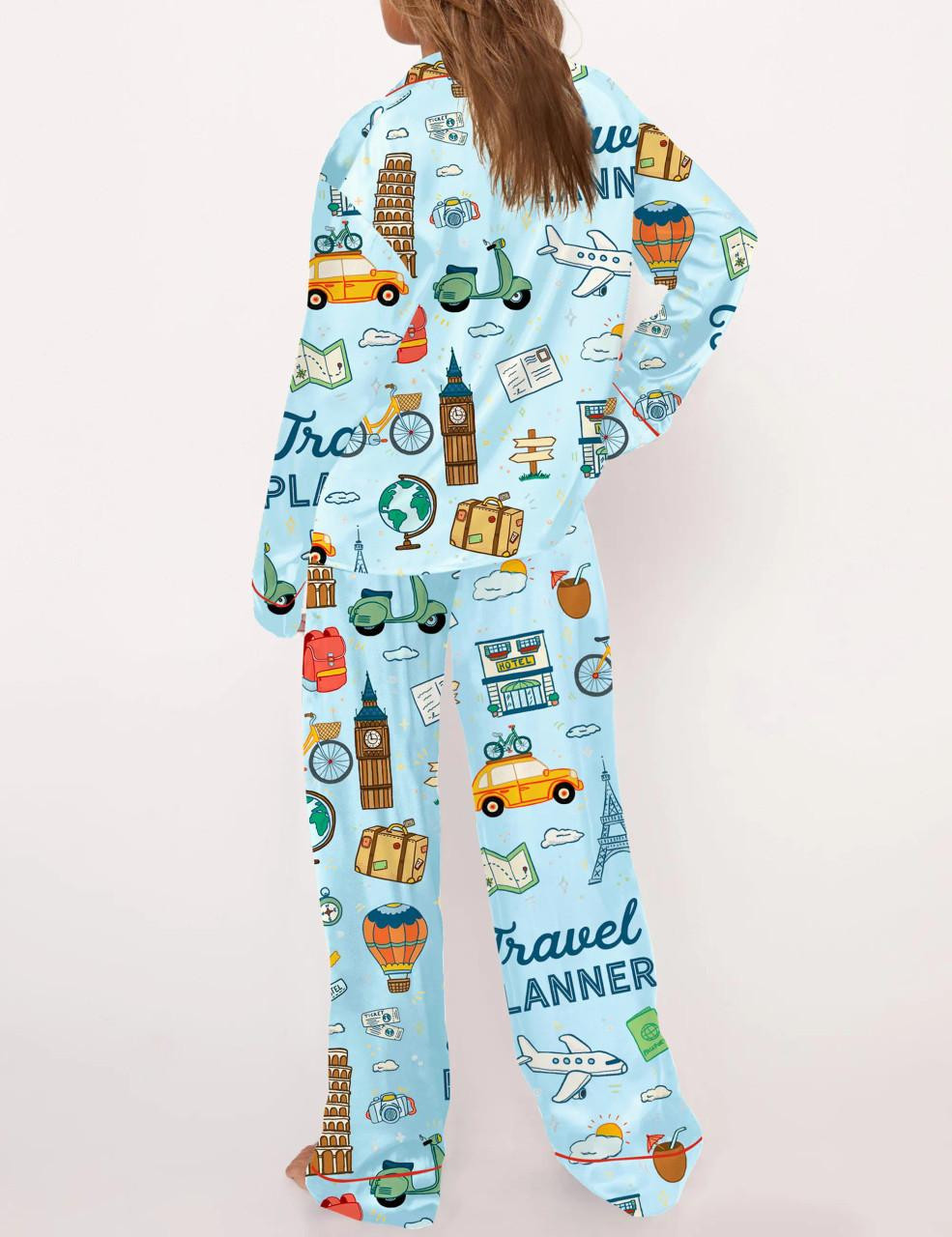 Travel Planner Satin Pajama Set For Women