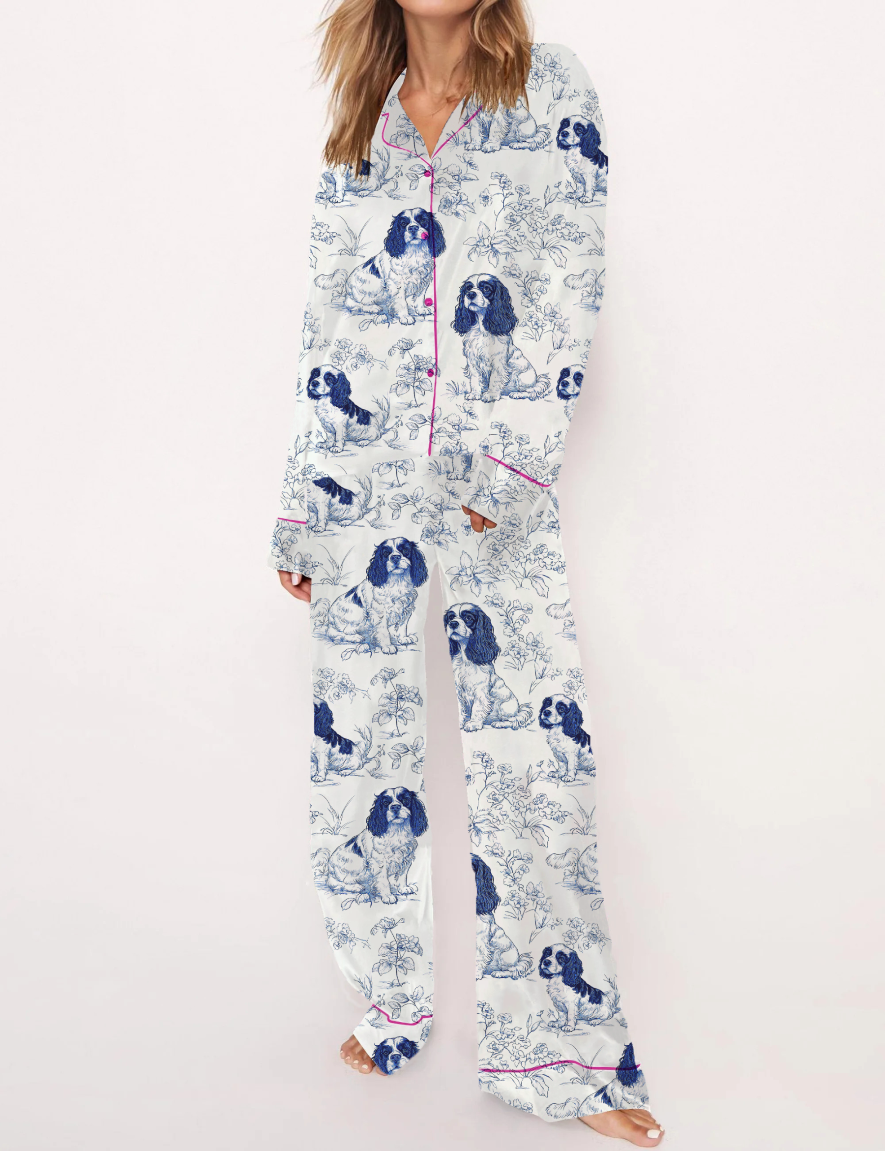 Cavalier King Charles Spaniel Silky Satin Pajama Short Set For Women