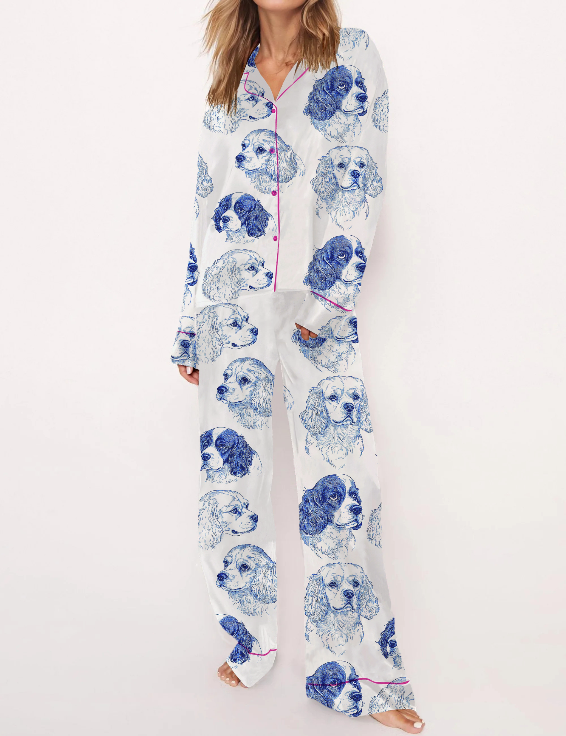 Cavalier King Charles Spaniel Silky Satin Pajama Short Set For Women