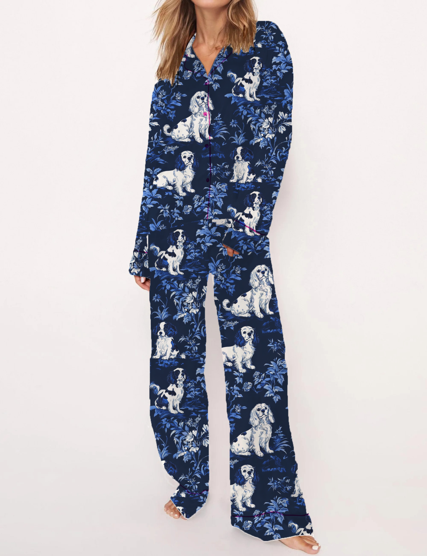 Cavalier King Charles Spaniel Silky Satin Pajama Short Set For Women