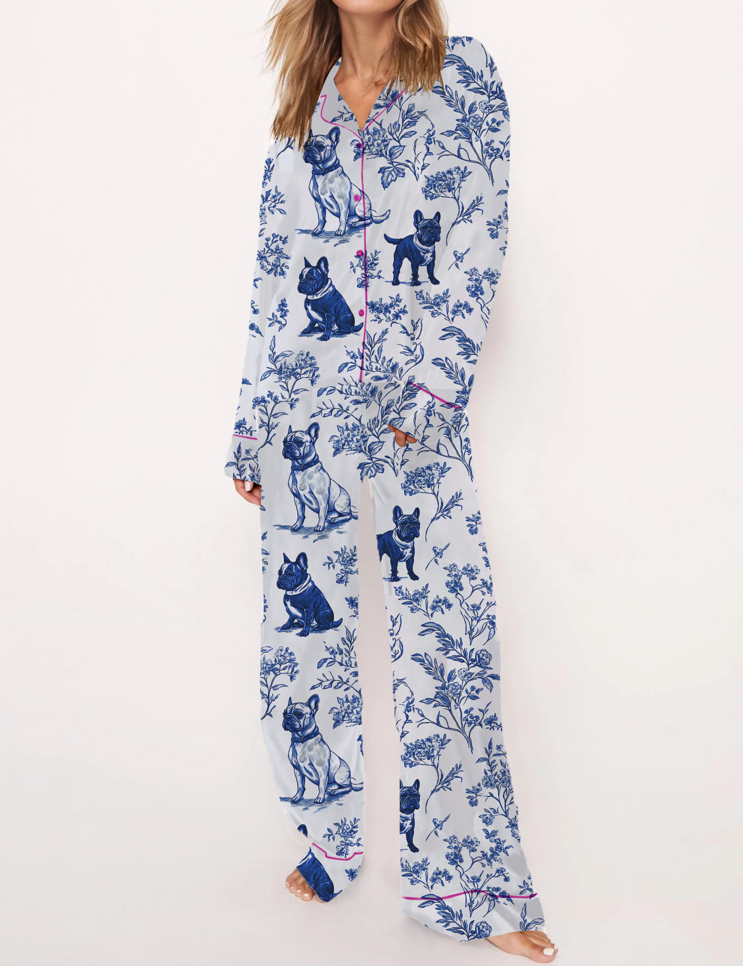 French Bulldogs Silky Satin Pajama Short Set For Women