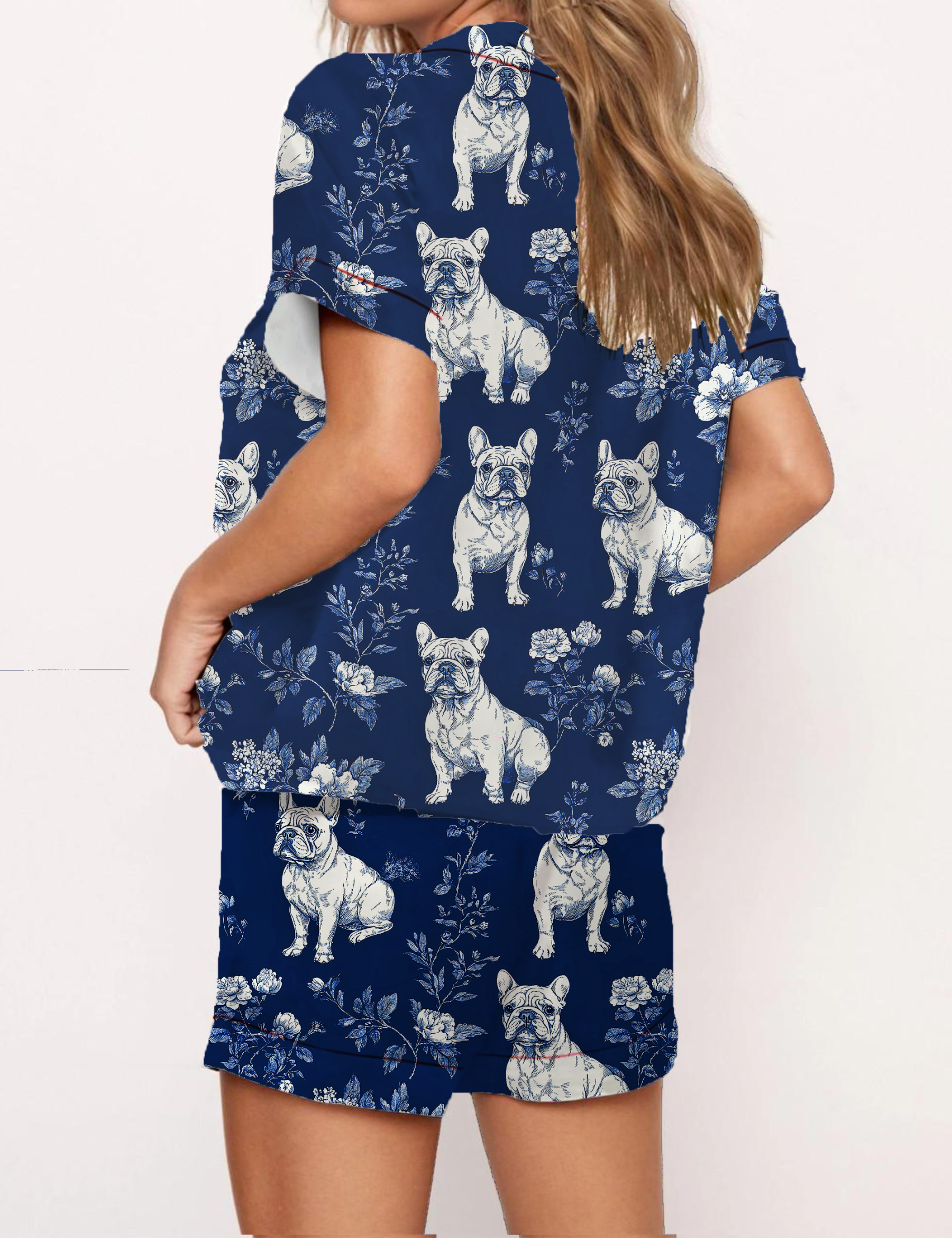 French Bulldogs Silky Satin Pajama Short Set For Women