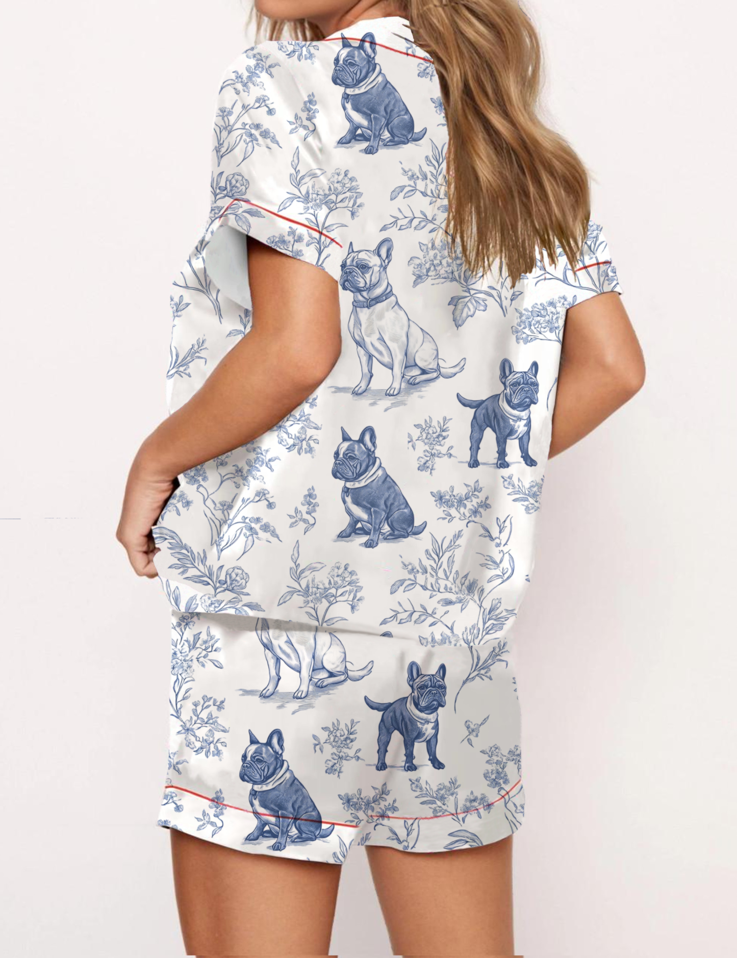 French Bulldogs Silky Satin Pajama Short Set For Women