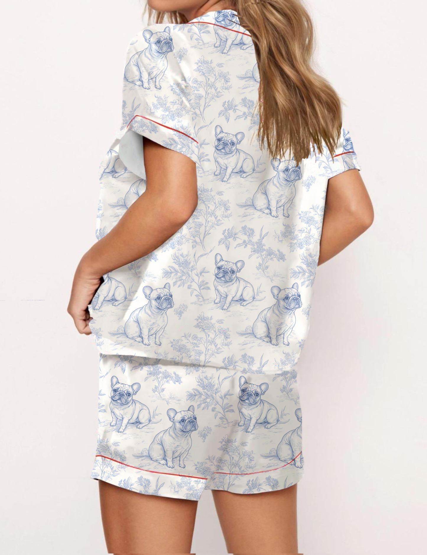 French Bulldogs Silky Satin Pajama Short Set For Women