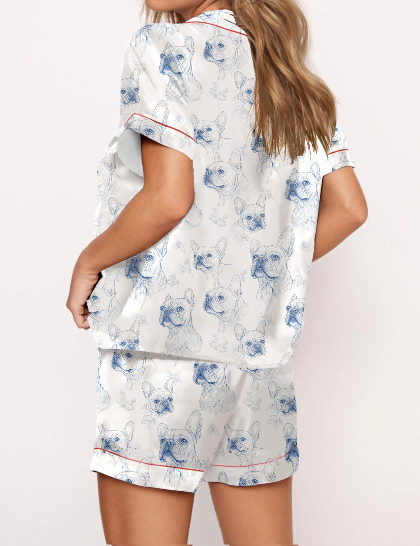 French Bulldogs Silky Satin Pajama Short Set For Women