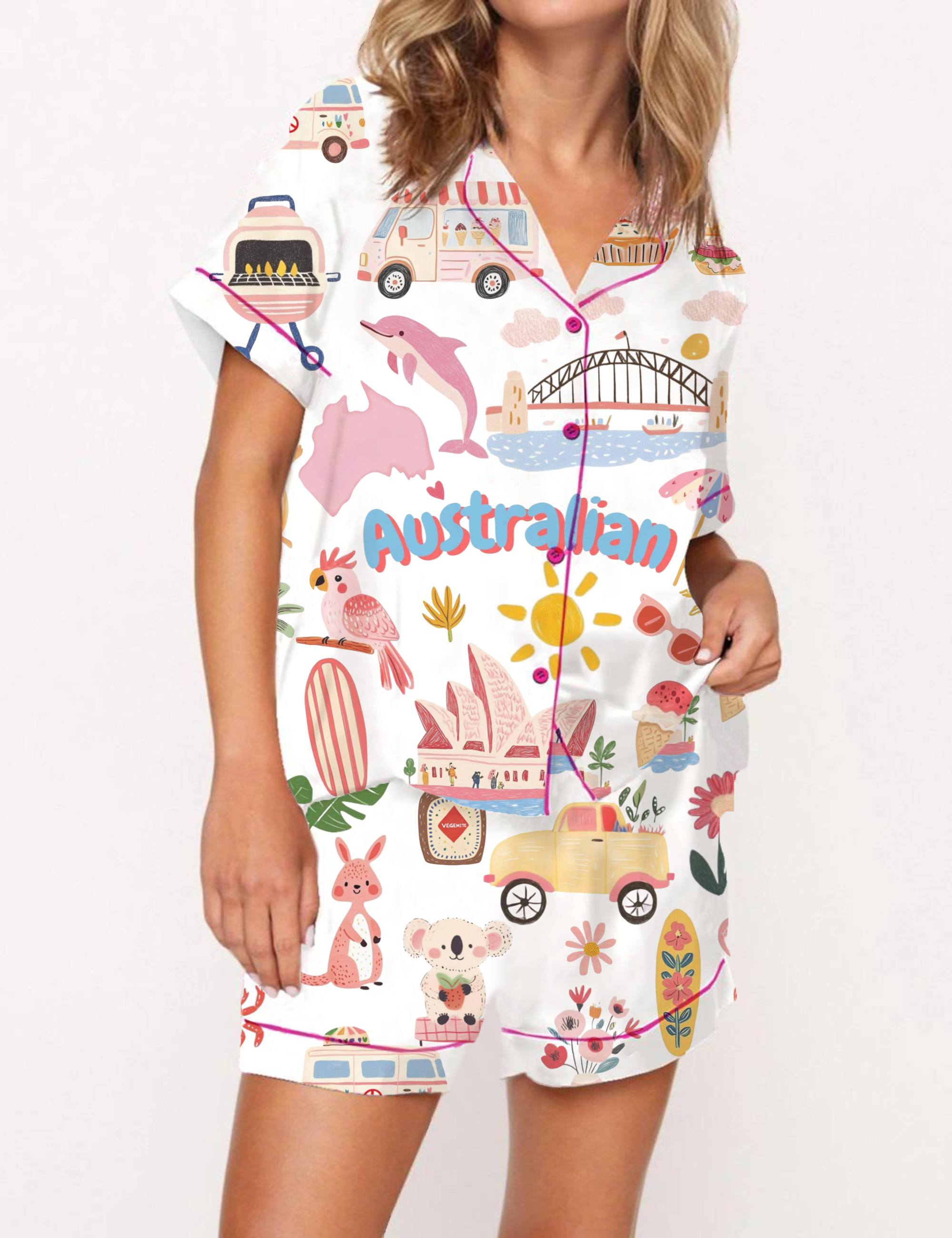 Australian Travel Silky Satin Pajama Short Set For Women