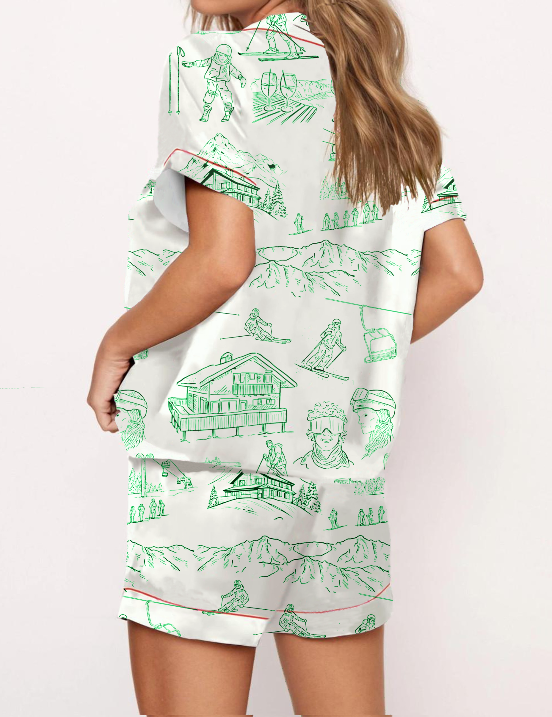 Après Ski Toile Silky Satin Pajama Short Set For Women