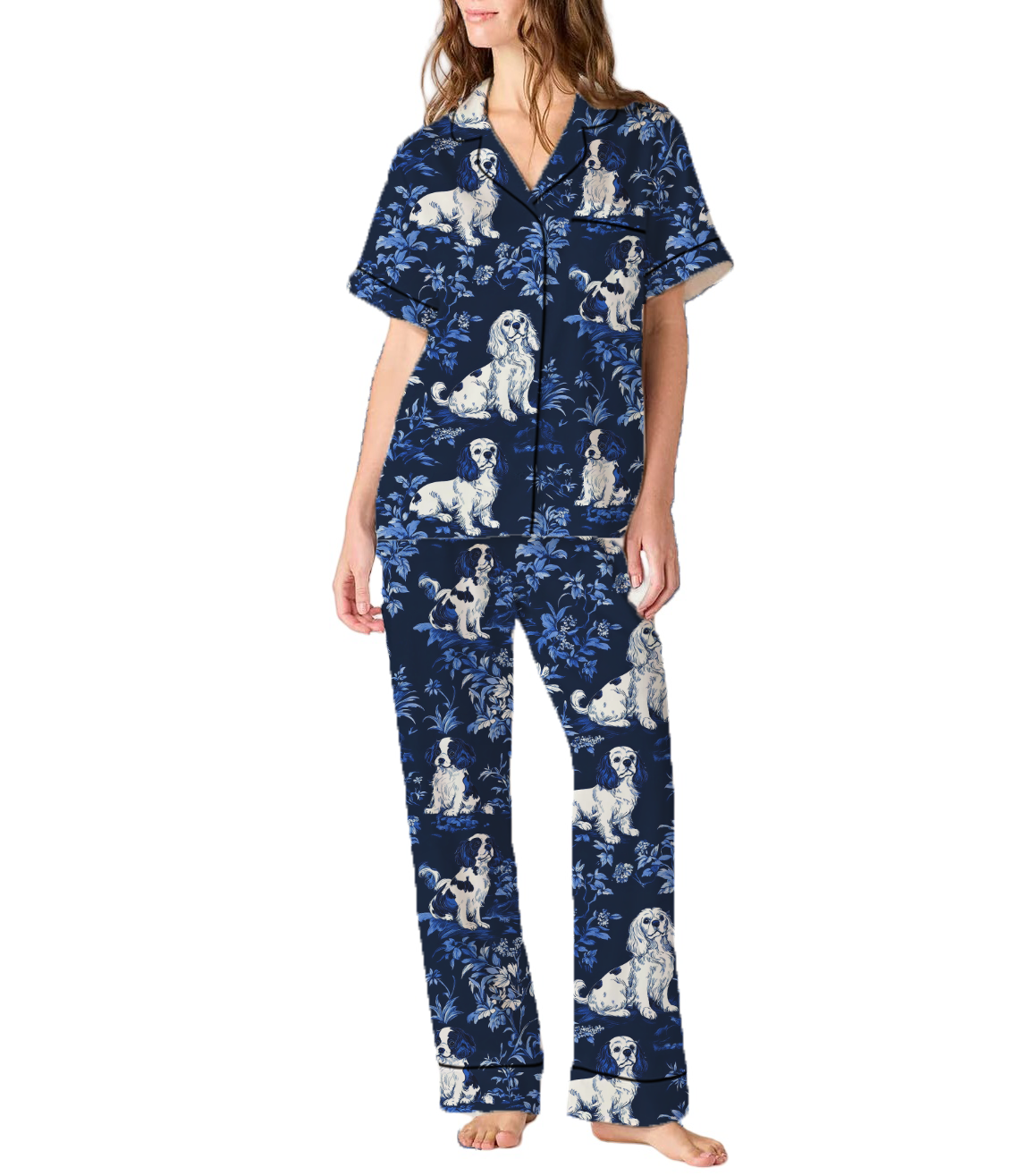 Cavalier King Charles Silky Satin Pajama Set For Women