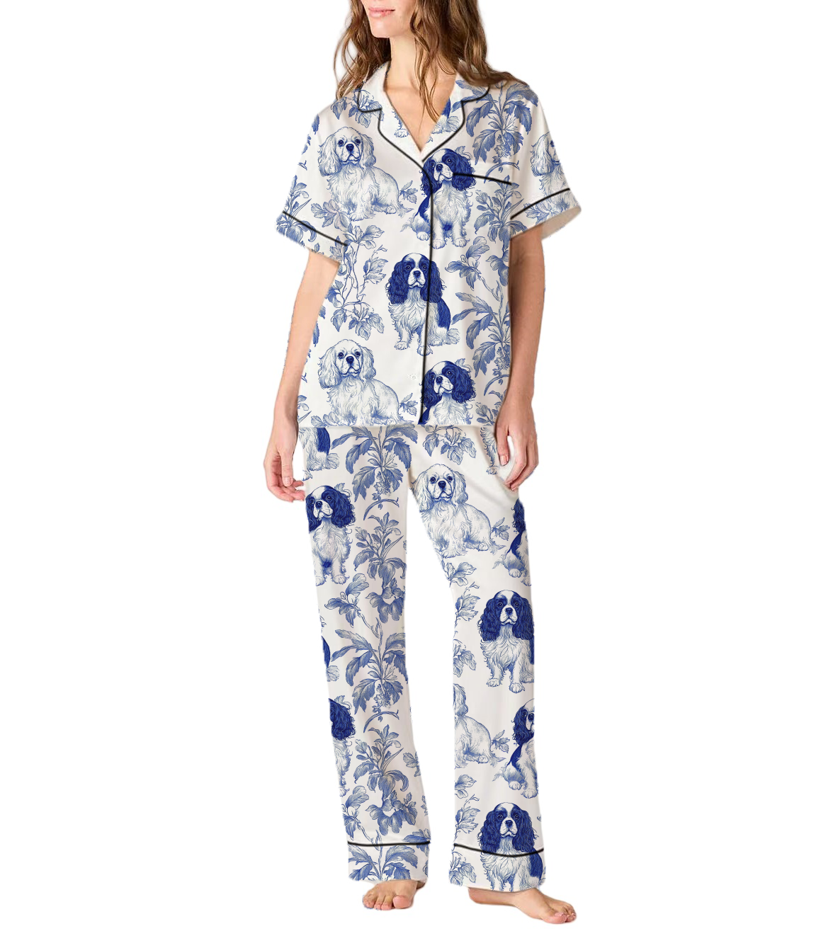 Cavalier King Charles Silky Satin Pajama Set For Women