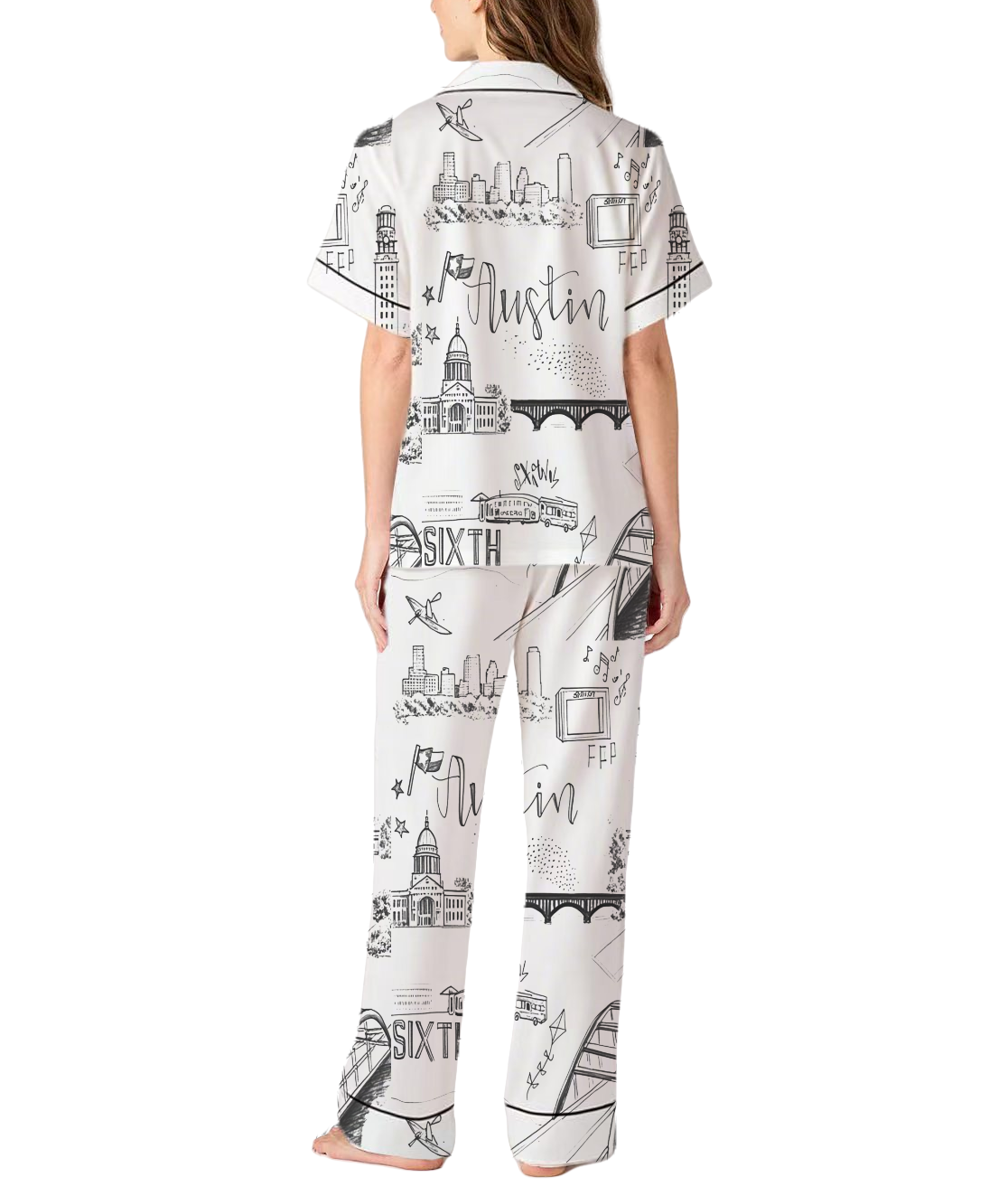 Austin Toile Silky Satin Pajama Set For Women
