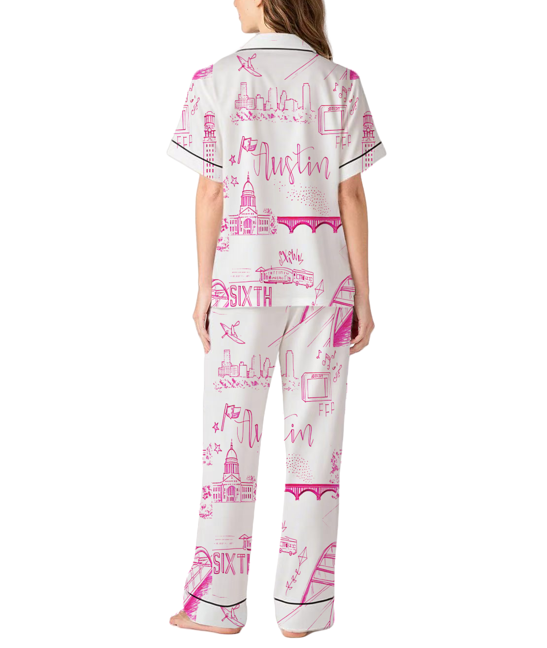 Austin Toile Silky Satin Pajama Set For Women