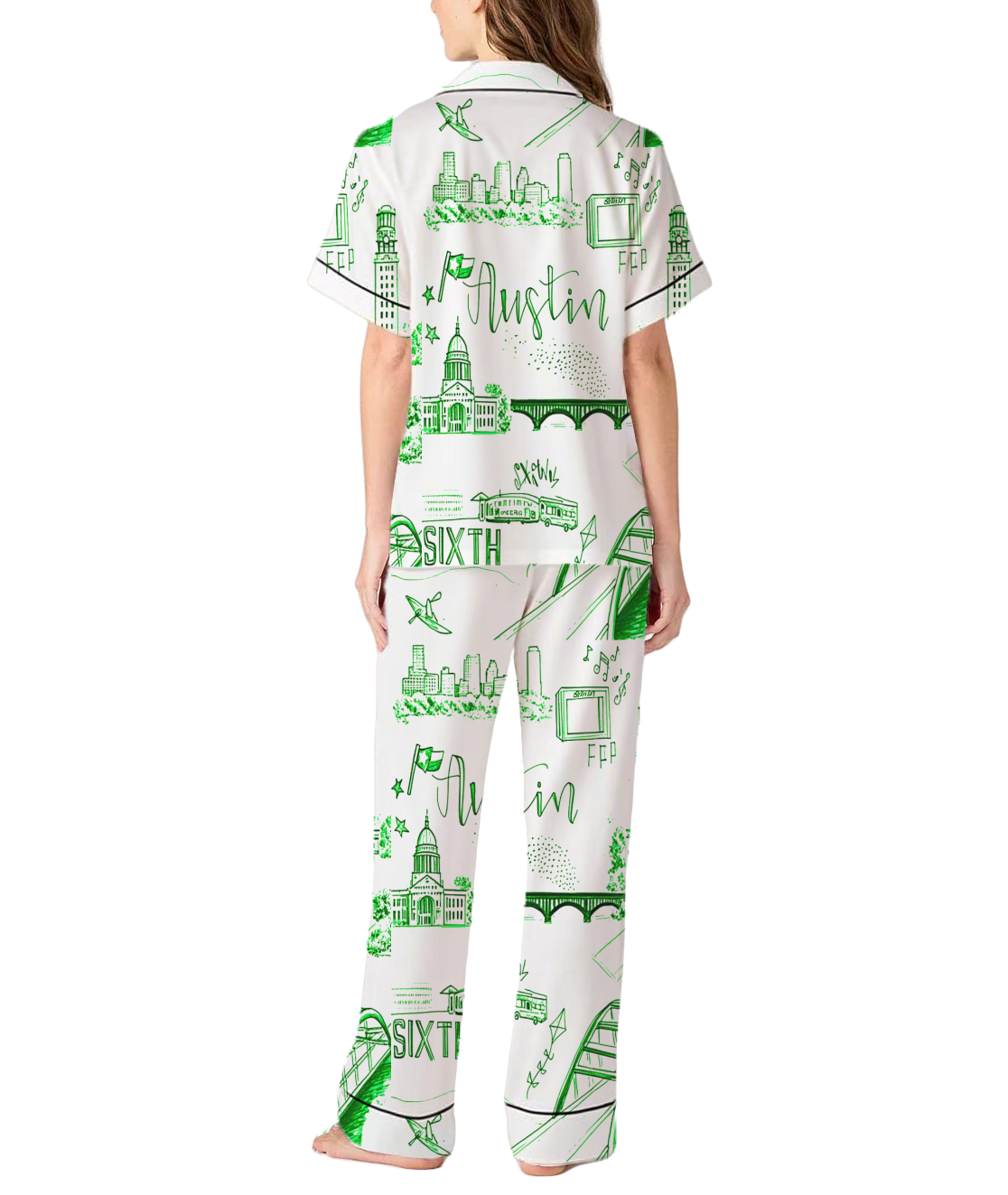 Austin Toile Silky Satin Pajama Set For Women