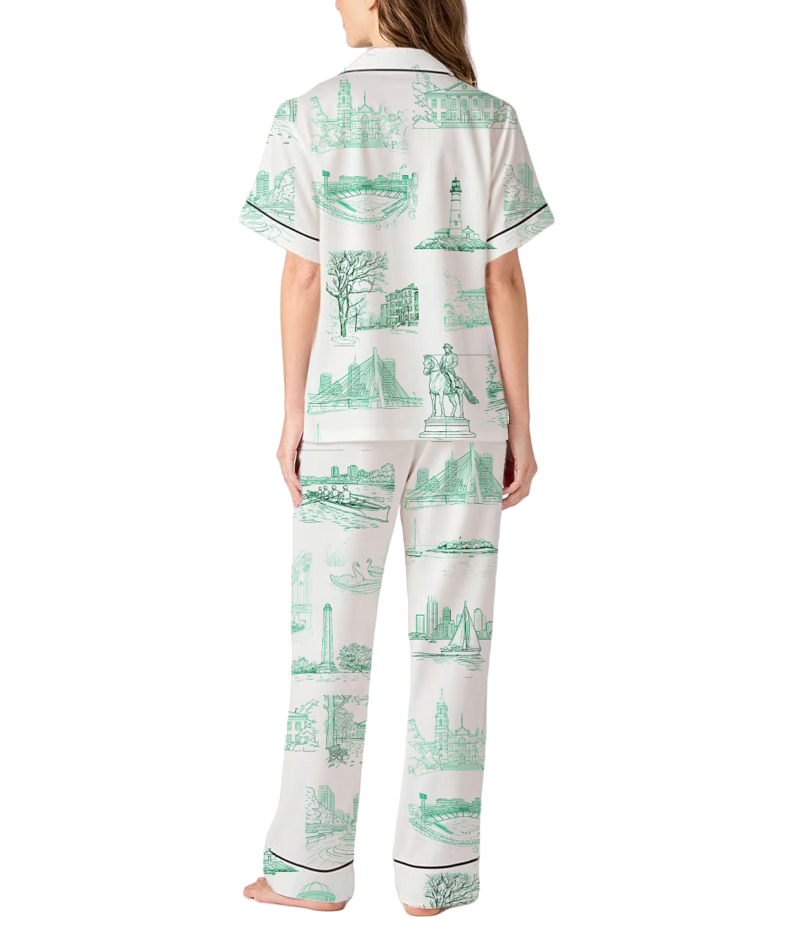 Boston Toile Silky Satin Pajama Set For Women