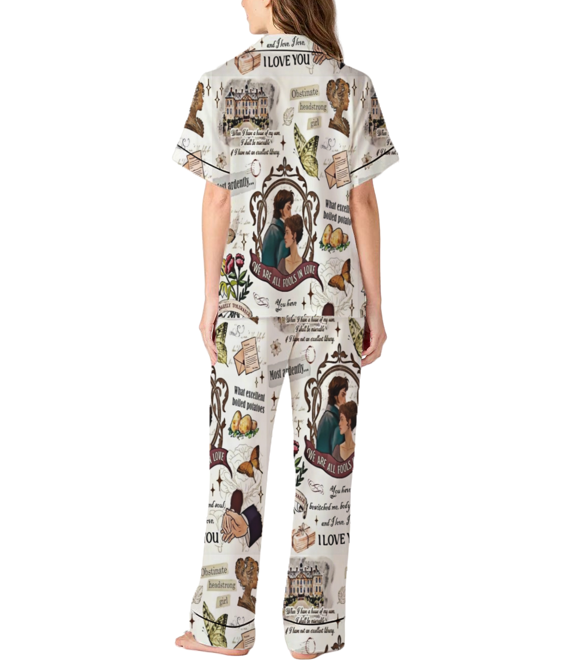 Pride and Prejudice Silky Satin Pajama Pants Set For Women