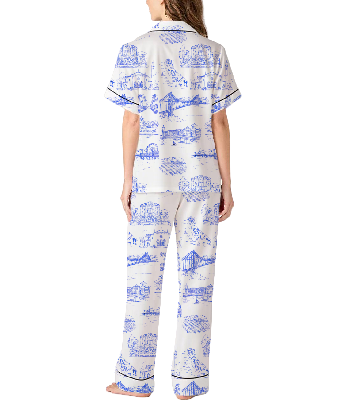 California Toile Silky Satin Pajama Pants Set For Women