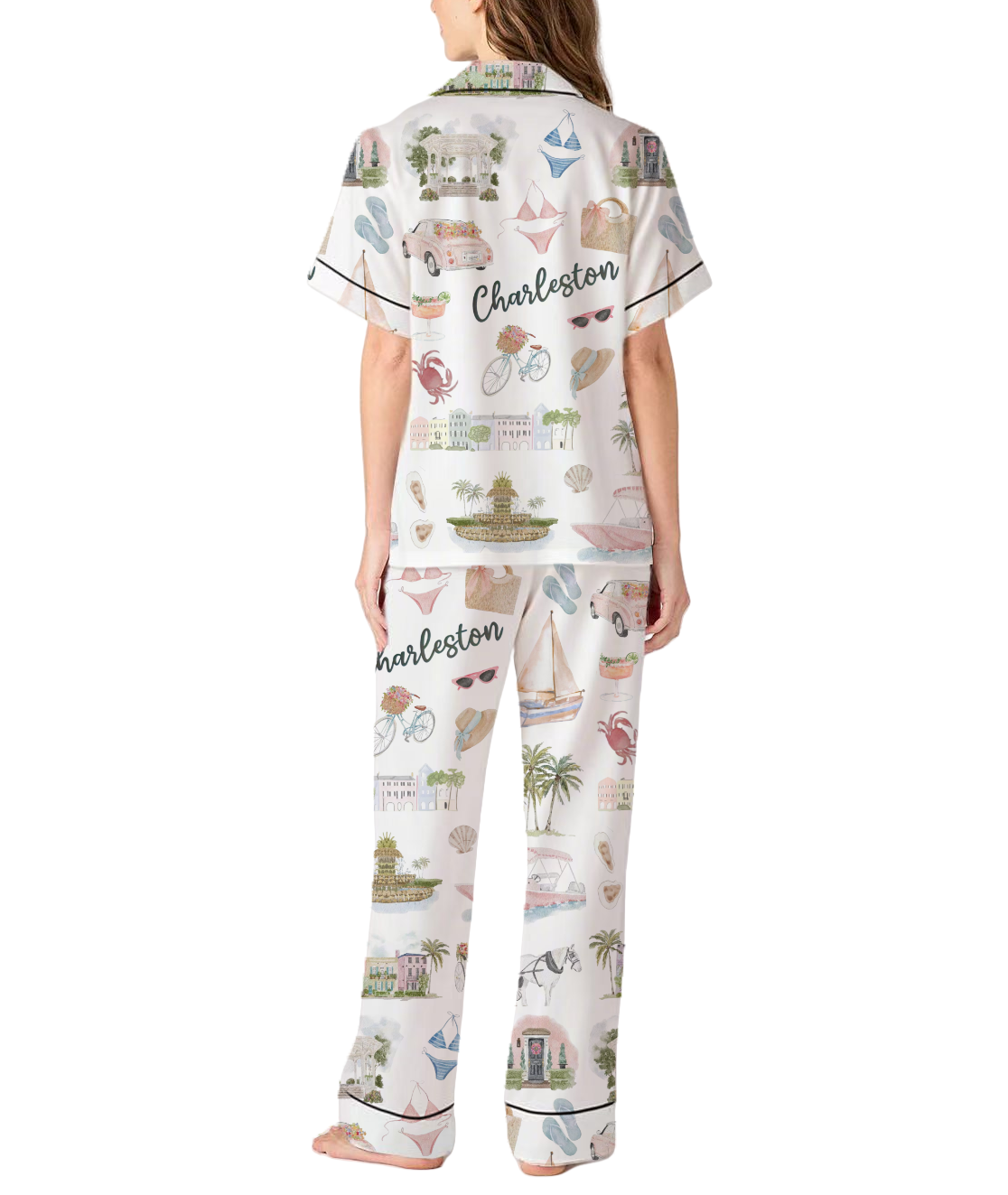 Charleston Travel Silky Satin Pajama Pants Set For Women