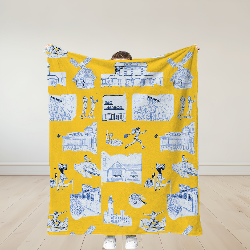Personalized Hamptons Toile Traditional Soft Throw Blanket Birthday Gift