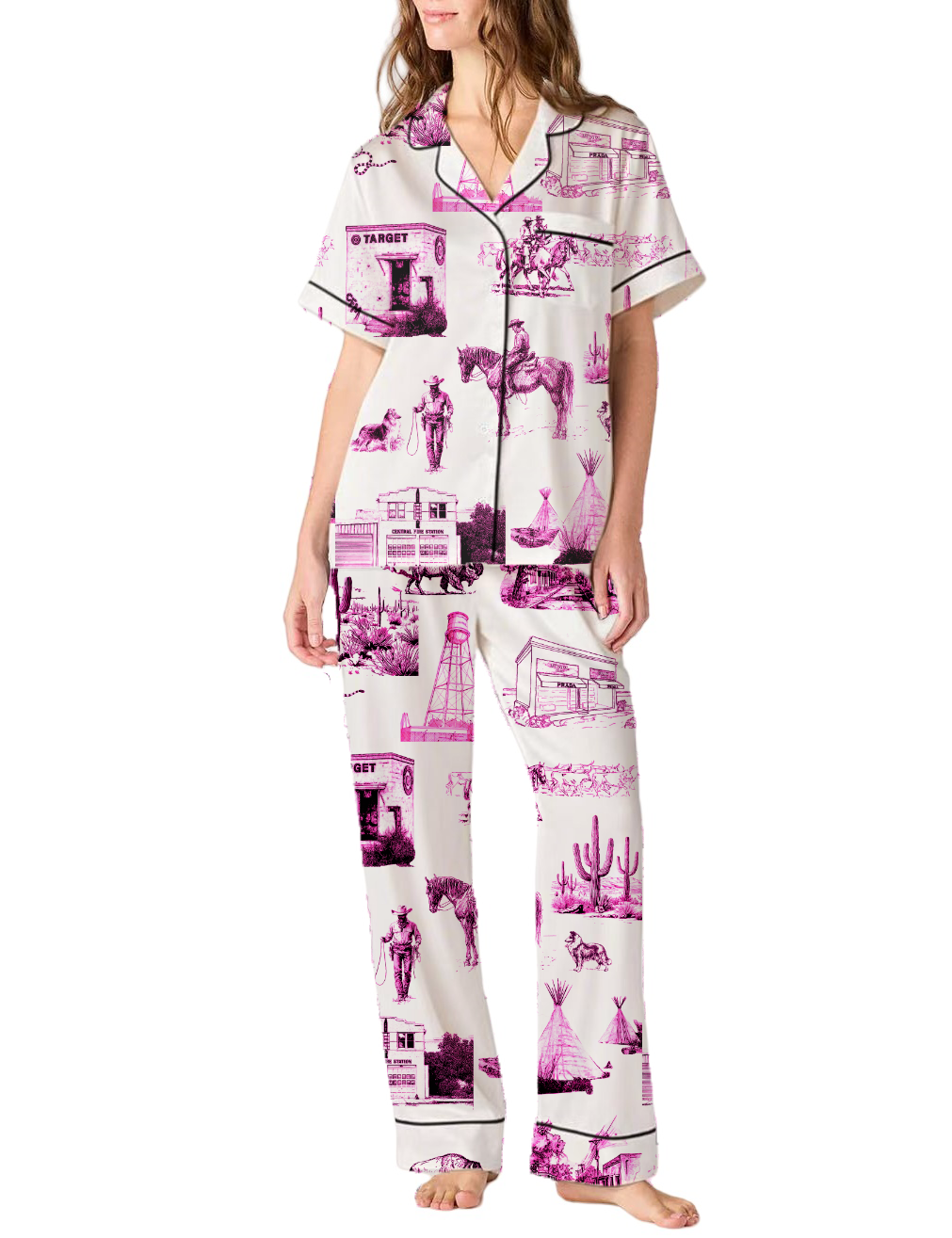 Marfa Toile Silky Satin Pajama Pants Set For Women