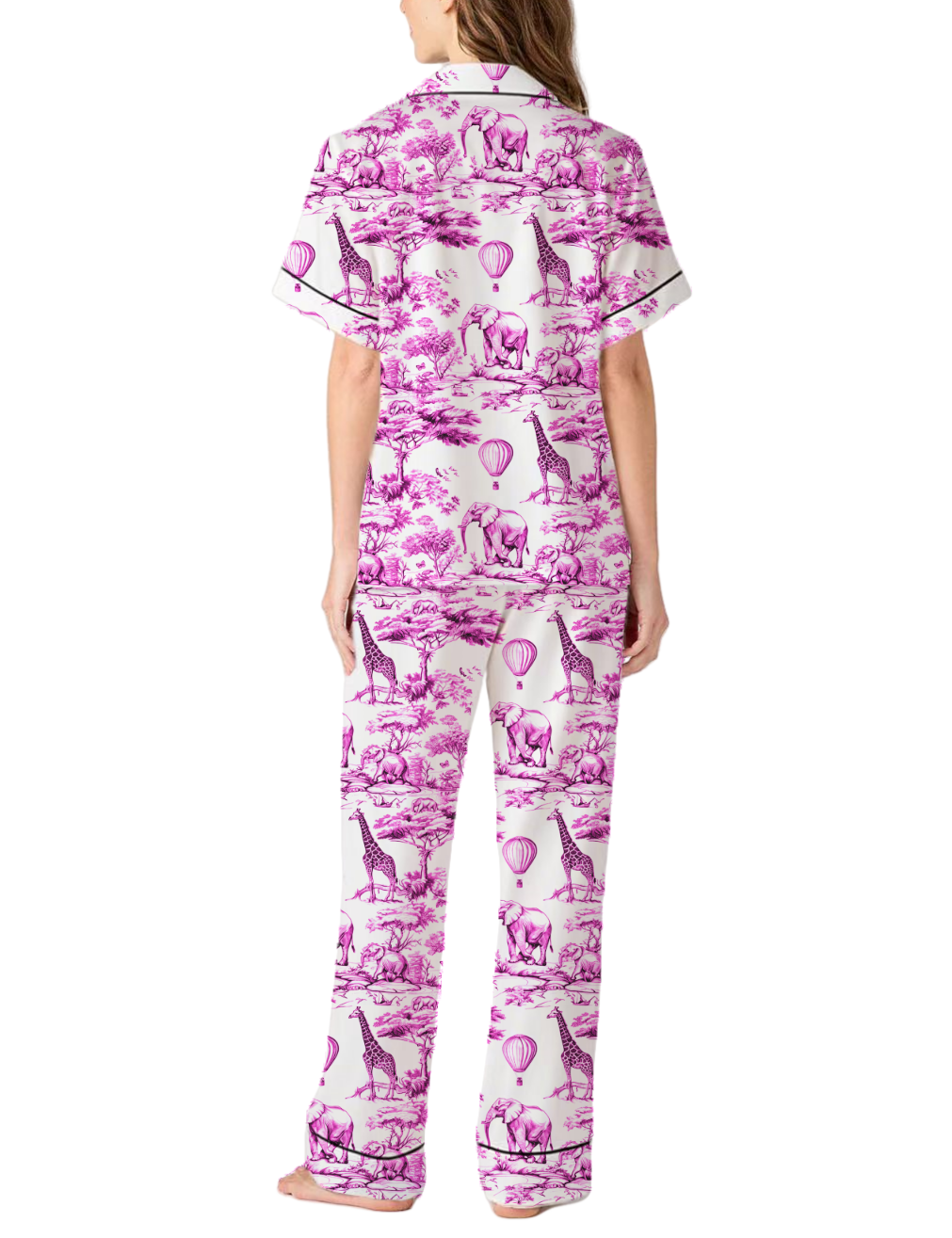 Animal Toile Silky Satin Pajama Pants Set For Women