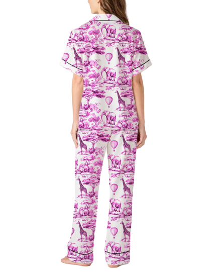 Animal Toile Silky Satin Pajama Pants Set For Women