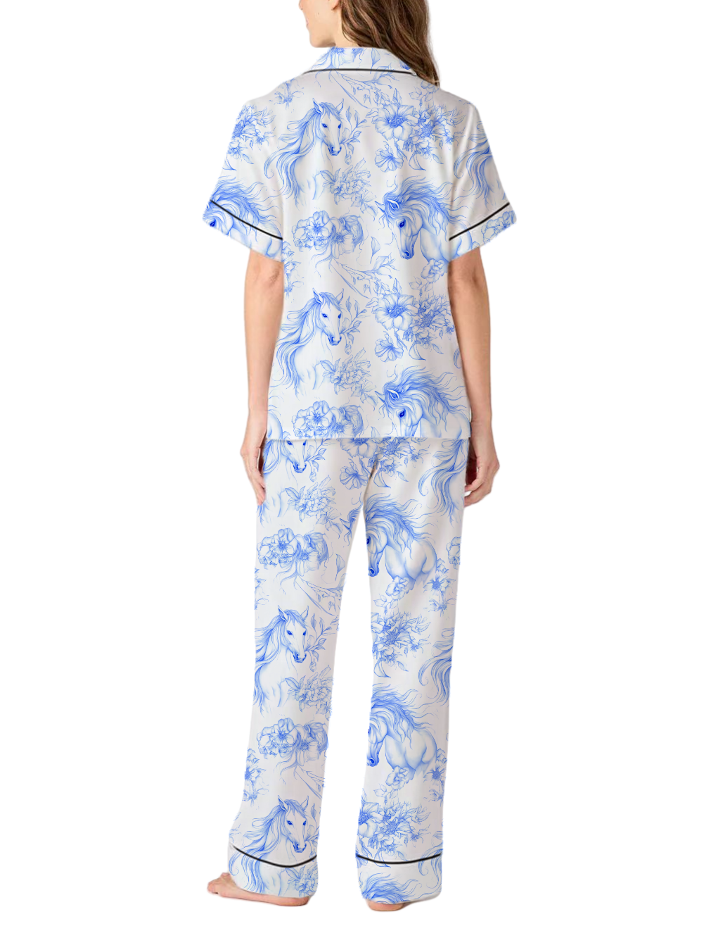 Horse Toile Silky Satin Pajama Pants Set For Women