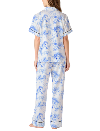 Horse Toile Silky Satin Pajama Pants Set For Women